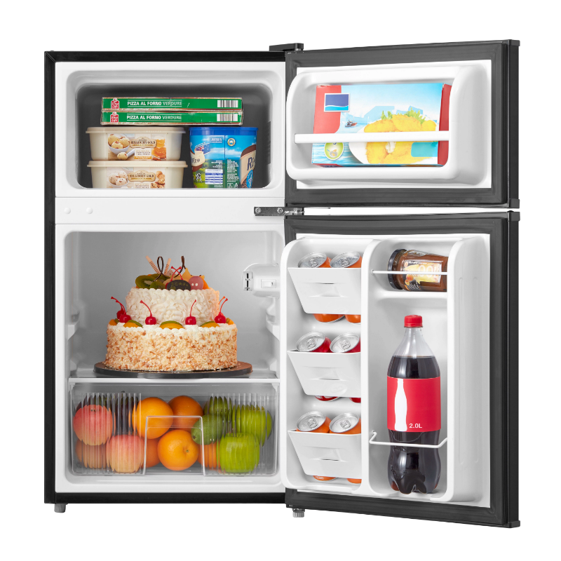 3,2 cu Fuß zweitüriger Mini kühlschrank mit Gefrierfach, Edelstahl, E-Star-Kühlschrank Mini kühlschrank