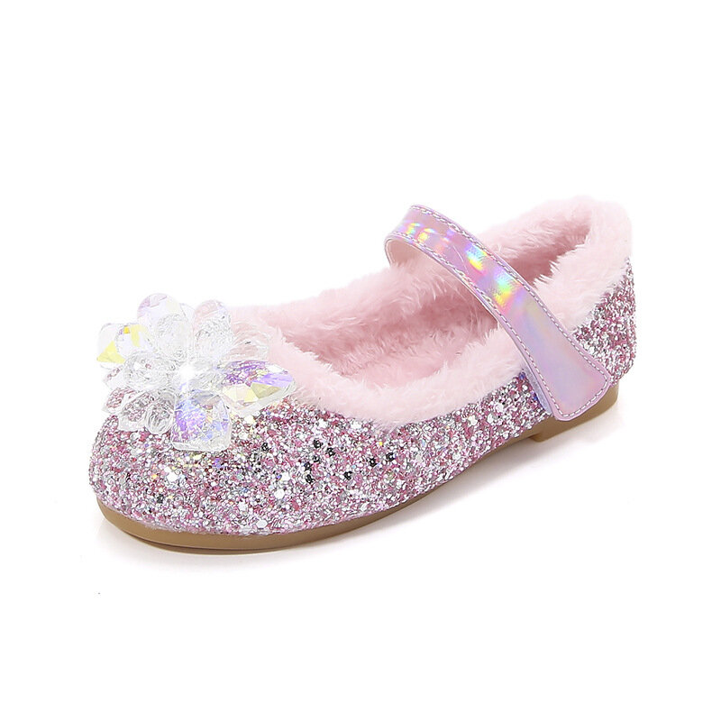 Disney Prinzessin Kristall Schuhe Mädchen Einzels chuhe gefroren Elsa Sophia Strass Schuhe Leistung Party rosa Schuhe Größe 22-36