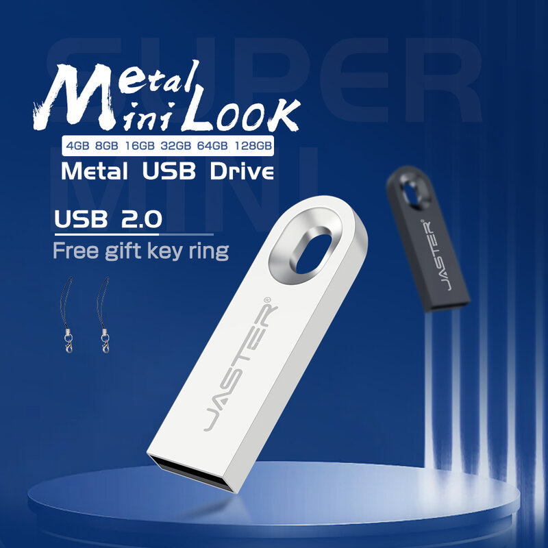 JASTER Metal U Disk 64GB Flash Drive 32GB Gifts Key Chain USB 2.0 8GB Free Custom LOGO Pendrive16GB Wedding Gifts Memory Stick