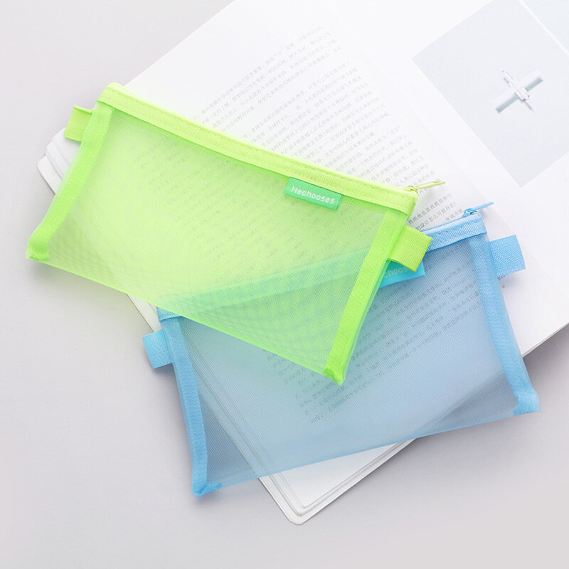CHEN LIN-estuche de malla transparente para lápices, bolsa de almacenamiento de gran capacidad, organizador de papelería, bolso portátil, 1 piezas