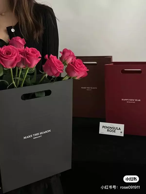 3 buah timbul tas tangan merah tebal buket suvenir paket hadiah penataan bunga toko bunga kotak kemasan hitam