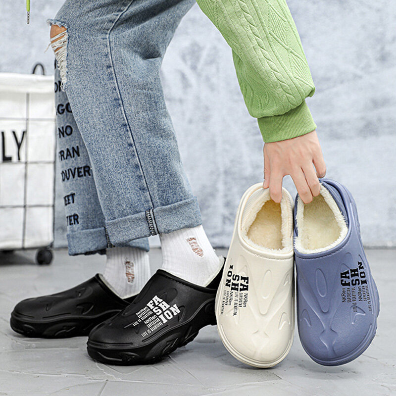 Winter Men's Comfortable Warm Cotton Shoes Plus Velvet Thickened Waterproof Slippers Non-slip Wear-resistant Casual Home Shoes