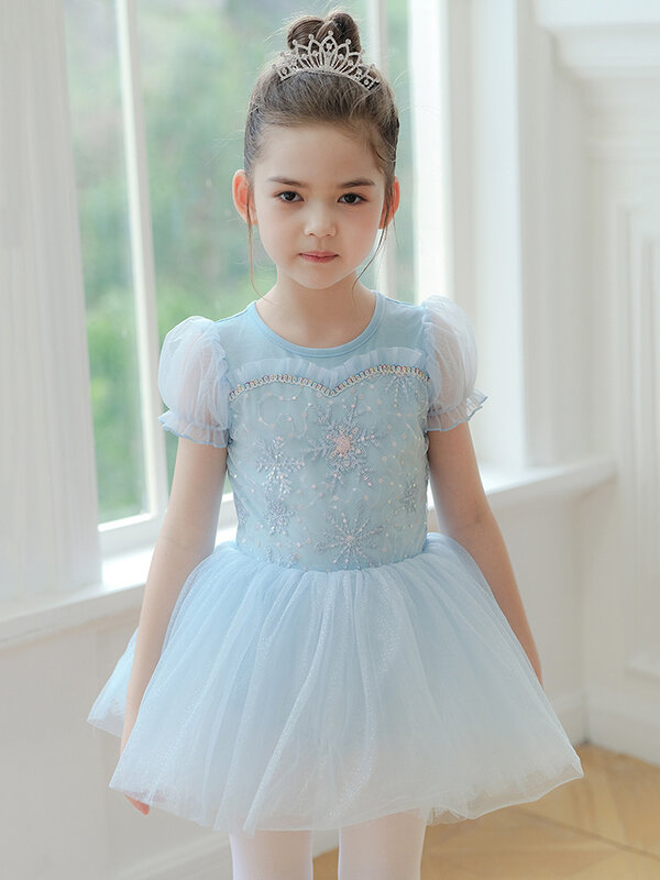 Dzieci bajkowa sukienka tancerka dziecięca dziewczynki siatka Tutu taniec baletowy kostium z odkrytym kroczu gimnastyka trykot balerina Dancewear