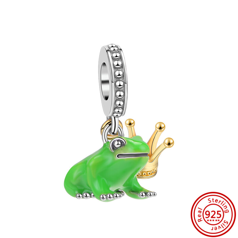 Настоящие искусственные Серебристые зеленые лягушки, бусины из циркона для кемпинга, подходят для оригинальных браслетов Pandora с подвесками, женские подарочные украшения «сделай сам»