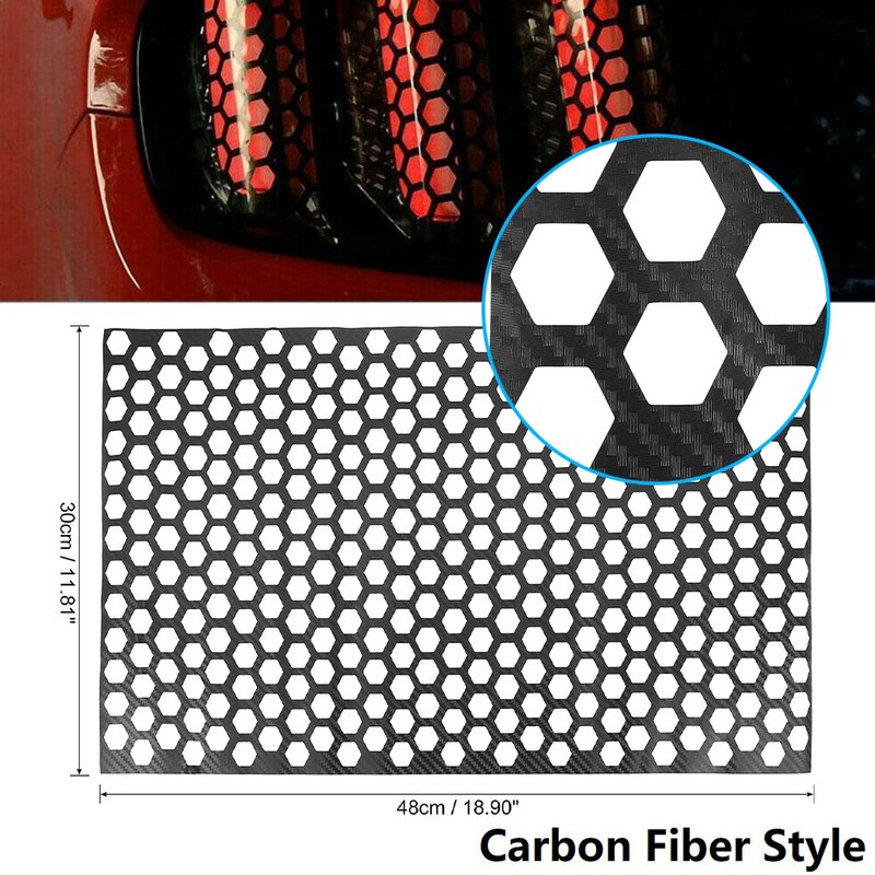 Car Rear Tail Light Lamp Stickers Honeycomb Type Decal Carbon Fiber Style 48 x 30cm