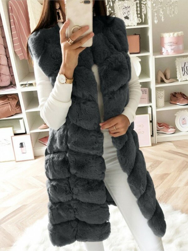 Faux Fur Coat Winter Women 2023 Fashion Causal Warm Slim Sleeveless Long меховые жилеты женские Winter Furry Waistcoat Jacket