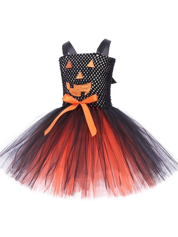 Halloween Children's Cosplay Clothing New Girls' Pumpkin Makeup Ball Performance Puffy Dress Little Witch Costume Princess Dress
