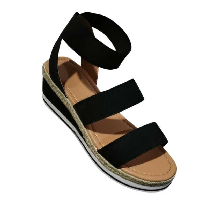 Sandales à talons compensés romains pour femmes, chaussures d'été pour femmes, sangle de rinçage élastique, sandales pour dames, chaussures de marche ouvertes astronomiques souples