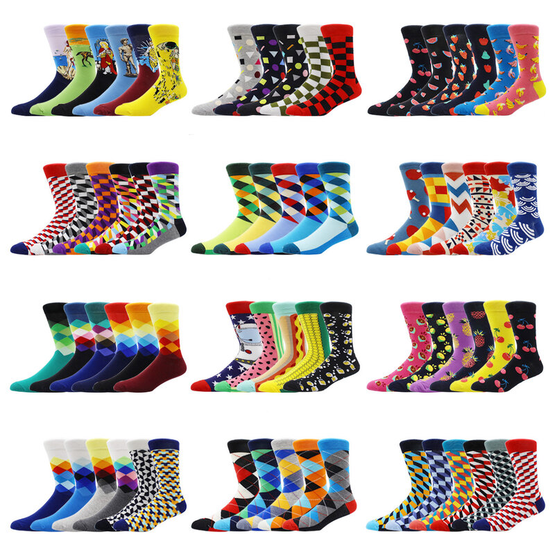 5-6 Paar neue hochwertige gekämmte Baumwolle Männer Socken Frauen Happy Fashion Neuheit Skateboard Crew lässig lustige Socken für Männer