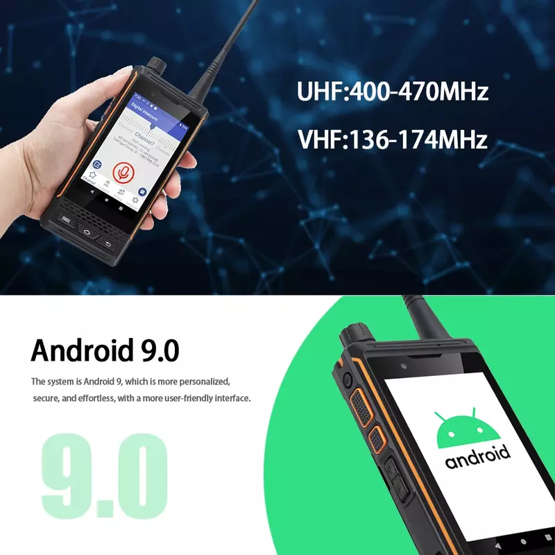UNIWA-Zello Walkie Talkie Smartphone, Android 9, IP68 Impermeável, UHF, VHF, DMR PTT, 4GB + 64GB, Rádio Zello 4G Uso do Telefone Celular, P4 4W