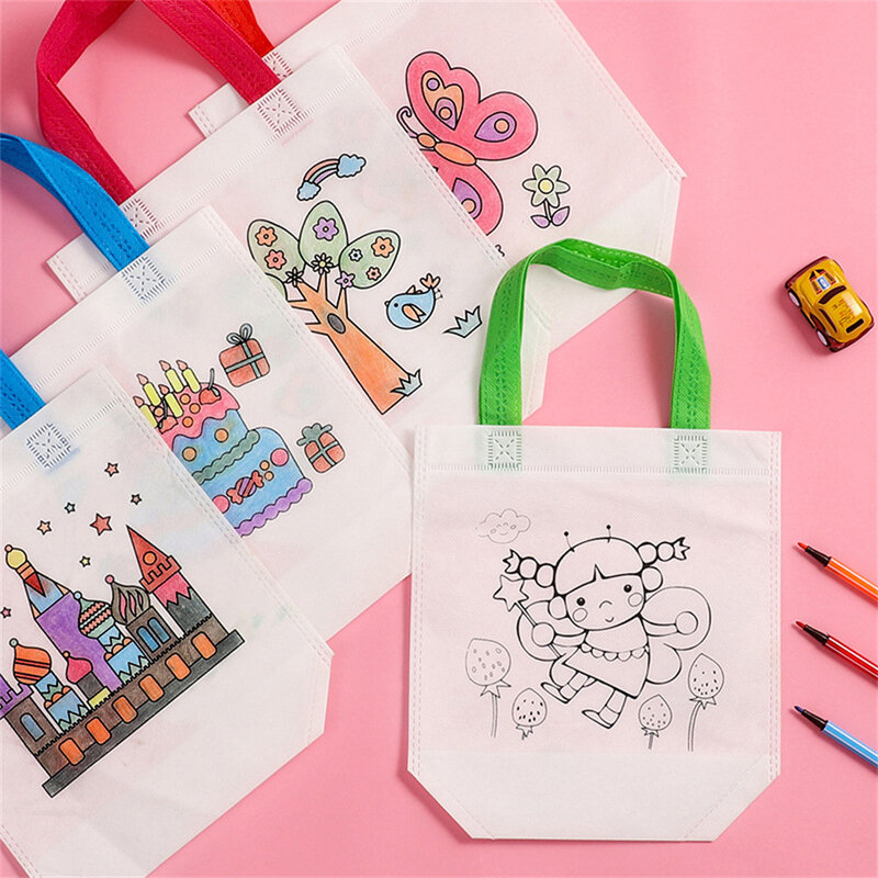 Женская Нетканая сумка без рисунка, креативная многоразовая сумка для покупок с мультяшным рисунком граффити «сделай сам», тканевая Экологически чистая Сумка-тоут с ручками