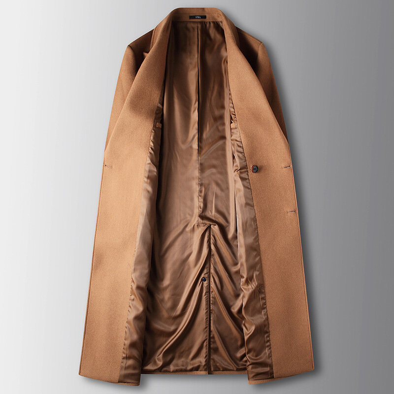 Nowy elegancki, dwurzędowy, wełniany płaszcz jesienno-zimowy, gruba marynarka z kołnierzem jednokolorowy ciepły męska odzież wierzchnia