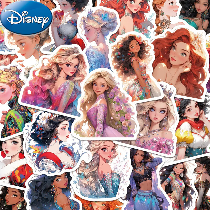 Autocollants de princesses Disney s'échappant, 10/30/50 pièces, décalcomanies mignonnes, dessin animé, jouet pour filles, téléphone, cahier, bouteille d'eau