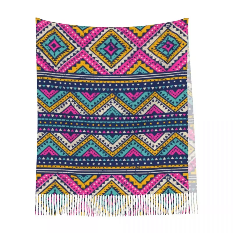 Xaile tribal sem costura padrão para mulheres, lenço abstrato extravagante, Tassel asteca, moda tribal