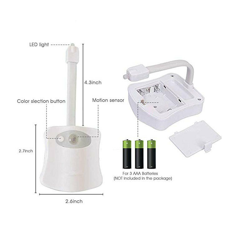 ZK50-LED ضوء استشعار المرحاض ، معلقة الجسم الاستشعار ، المرحاض غطاء ضوء ، البطارية غير المدرجة ، 3 بطاريات AAA ، 8 اللون ، 16 لونا