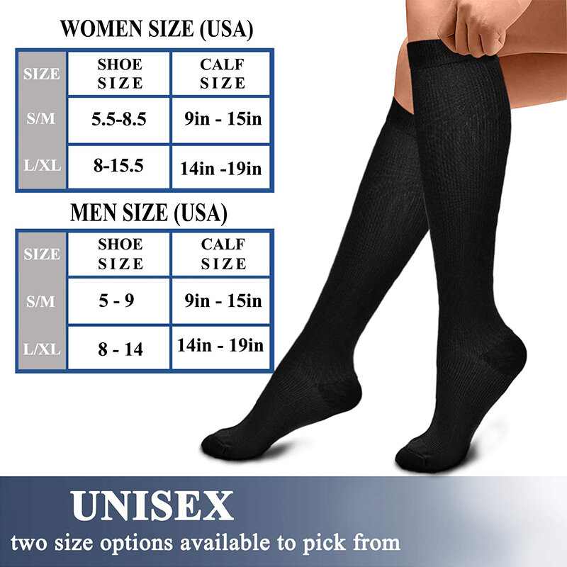 5 par/set meias de compressão unisex correndo meias esportivas joelho alto 30 mmhg edema médico varicosas veias compressão estocagem
