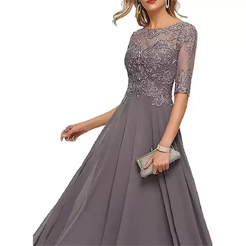 Wakuta Half Sleeve Plus Size Floor Length Mother of The Groom Dress A Line Chiffon Lace Appliques Formal Evening Gown for Women