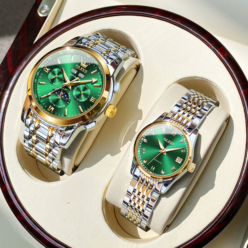 OLEVS Neue Luxus Paar Uhr Automatische Mechanische Uhr Mode Liebhaber Klassische Uhren Wasserdicht Liebhaber Geschenke