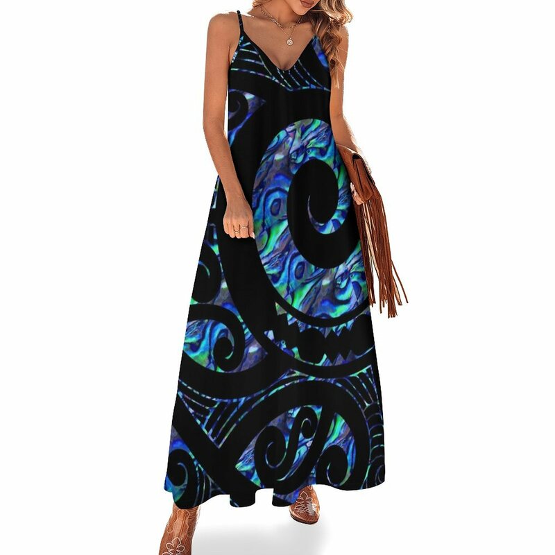 نيوزيلندا ماوري باوا الوشم كورو تصميم بلا أكمام فستان طويل فساتين الصيف امرأة 2023
