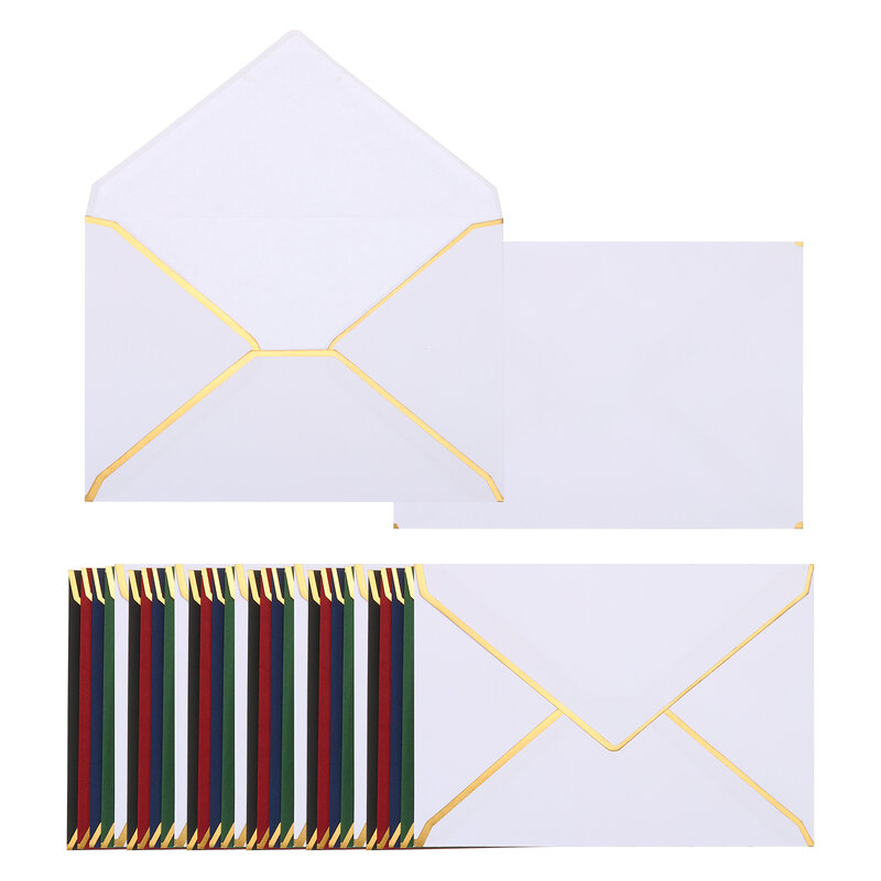 100Pcs A7 Western Envelopes 5 x 7 Card Envelopes V Flap Envelopes with Gold Border for Wedding Gift Cards Invitations Graduation