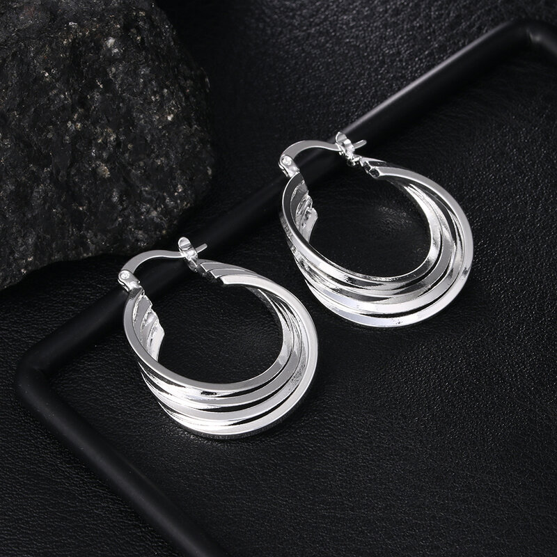 Женские серьги-кольца из серебра 925 пробы с четырьмя кольцами