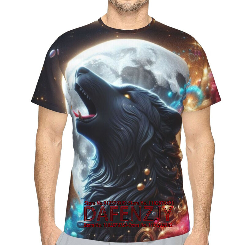 남성용 동물 프린트 반팔 늑대 티셔츠, 3D 캐주얼 스트리트 티셔츠, 오버사이즈 티셔츠, 빈티지 의류