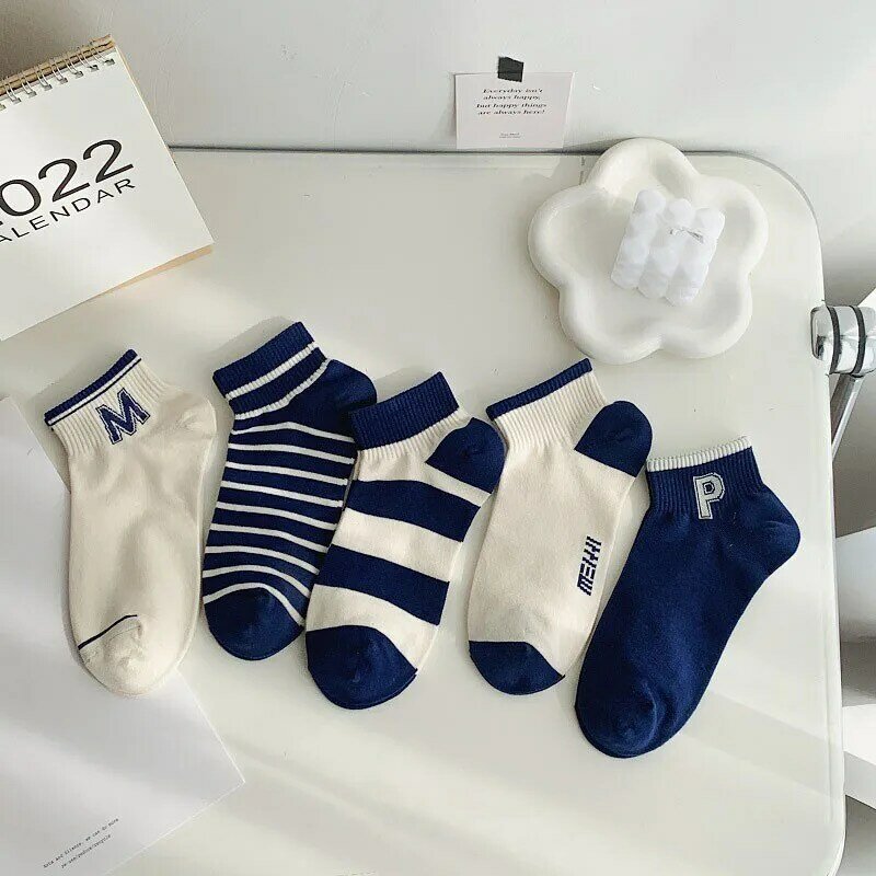Popular Ladies Cotton Socks Personalized Letter Stripe Color Matching Versatile Trend Korean Series Women Boat Socks B123