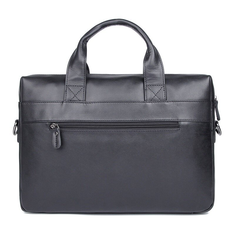 Soft Genuine Leather Business Briefcase For Man Fit 14" Laptop Handbag Black Soft Cow Leather Male Message Bag Work Tote