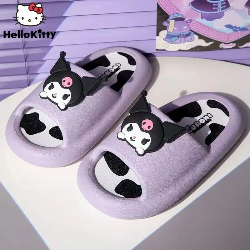 Sanrio Kuromi-Zapatillas de Hello Kitty Cinnamoroll Melody para mujer, zapatos informales con suelas gruesas suaves para el hogar y dormitorios