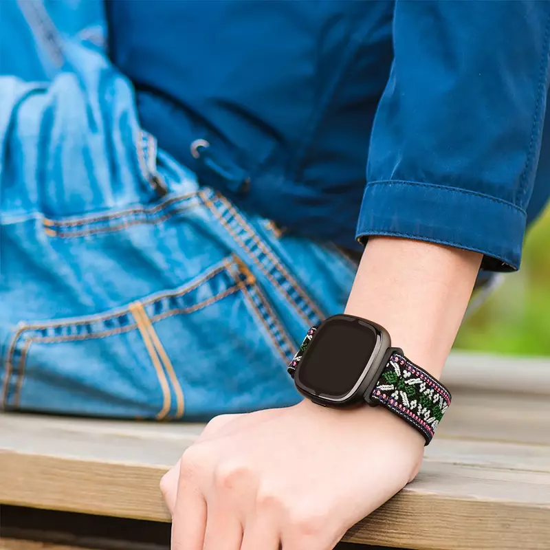 Elastic Nylon Watch Strap, substituição pulseira, pulseira de pulso para Fitbit Sense 2, Versa 3, Versa 4