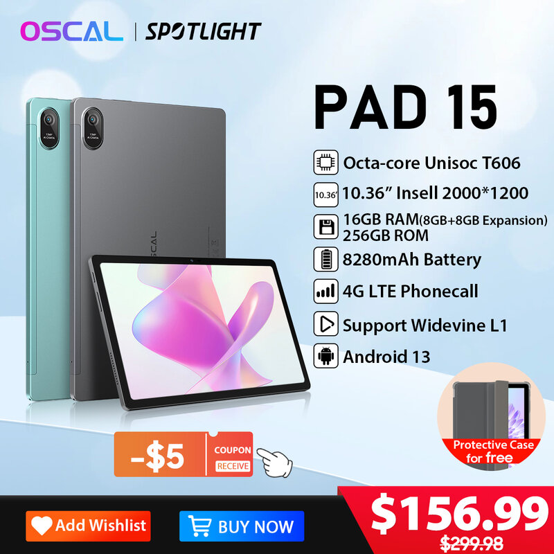 Oscal Pad 15แท็บเล็ตพีซีหน้าจอ2K 10.36นิ้ว T606 OCTA Core Android13 16GB 256GB แท็บเล็ต8280mAh พร้อม33W ชาร์จเร็วคู่4G