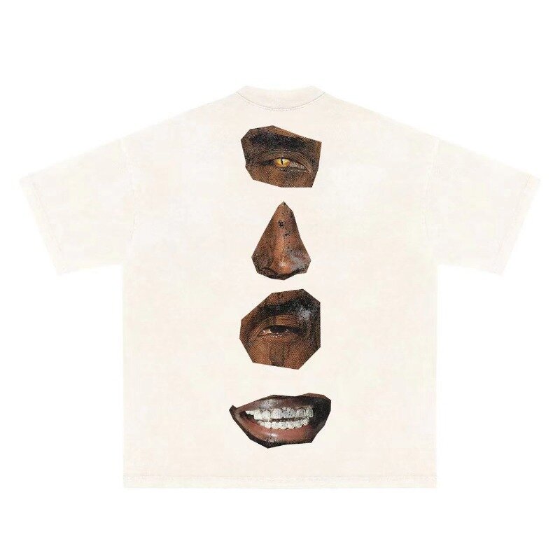 T-shirt à Manches Courtes pour Homme, Ample et Surdimensionné, Vêtement de Rue Vintage, Amusant, avec Portrait à Grande Tête Imprimé, Y2K, Harajuku, à la Mode, pour Couple