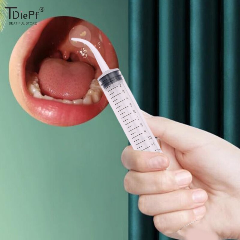 12ml soket Tonsil perawatan mulut irigator jarum suntik irigasi gigi dengan ujung melengkung instrumen gigi sekali pakai untuk penggunaan dokter gigi