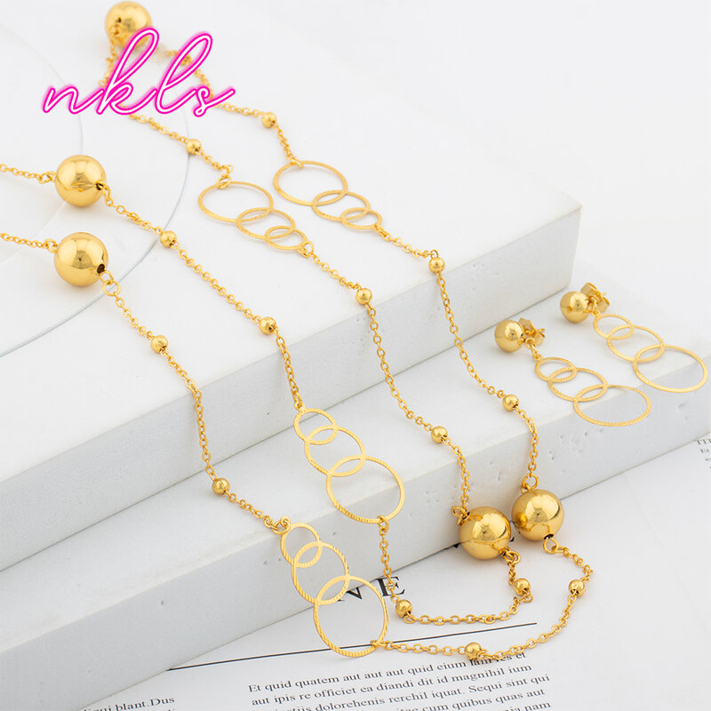 Luxus lange Kette Halskette Ohr stecker Set Vintage Gold Farbe Halsketten für Frauen Mode Charms Modeschmuck Hochzeits geschenk