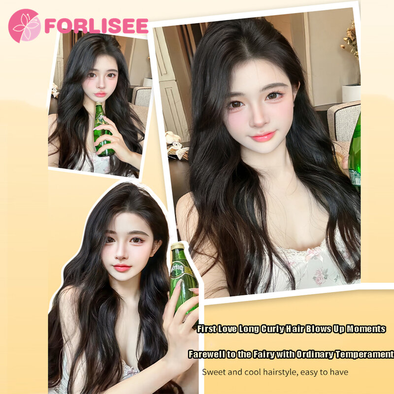 FORLISEE 23-дюймовый корейский стиль S-разрез Длинные вьющиеся волосы синтетический натуральный срединный кудрявый химический волокно термостойкий парик