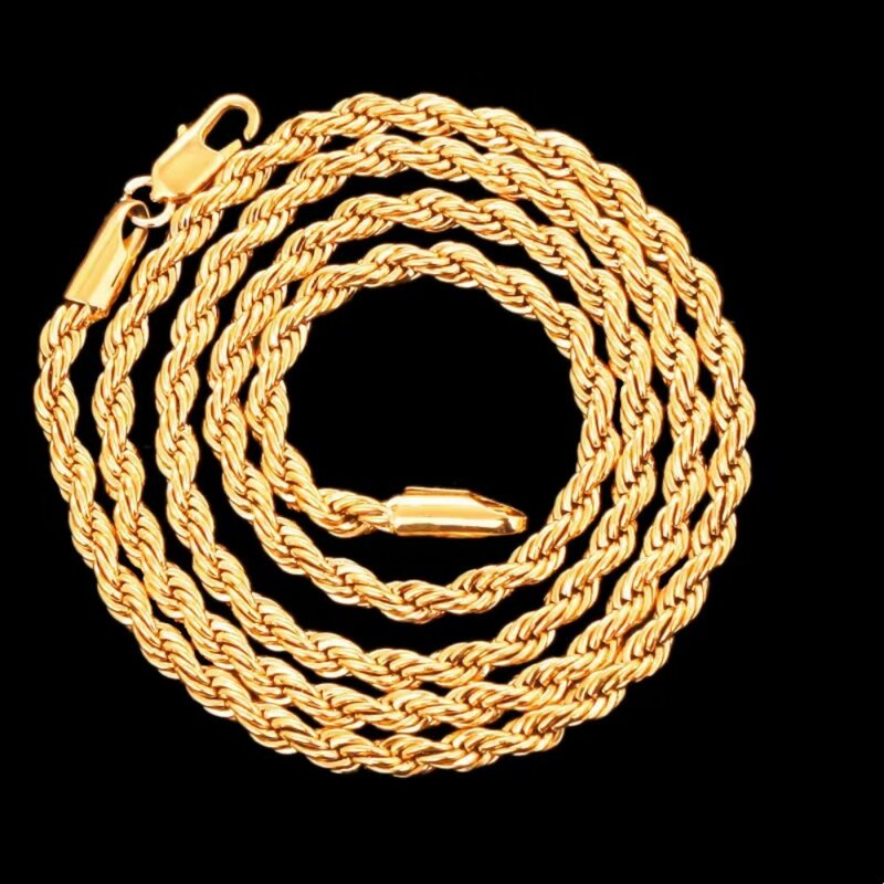 Grosir mulia 45-60cm 18K emas 4mm tali rantai kalung untuk wanita pria Fashion pernikahan pesona hadiah perhiasan 18-24 inci