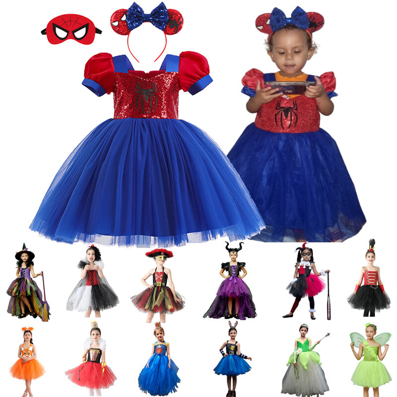 Lalang Gaun Kasual Tutu Anak Perempuan Baju Bola Anak-anak Ikat Kepala Pakaian Karnaval Kostum Cosplay Halloween Pakaian Pesta Baru Lahir