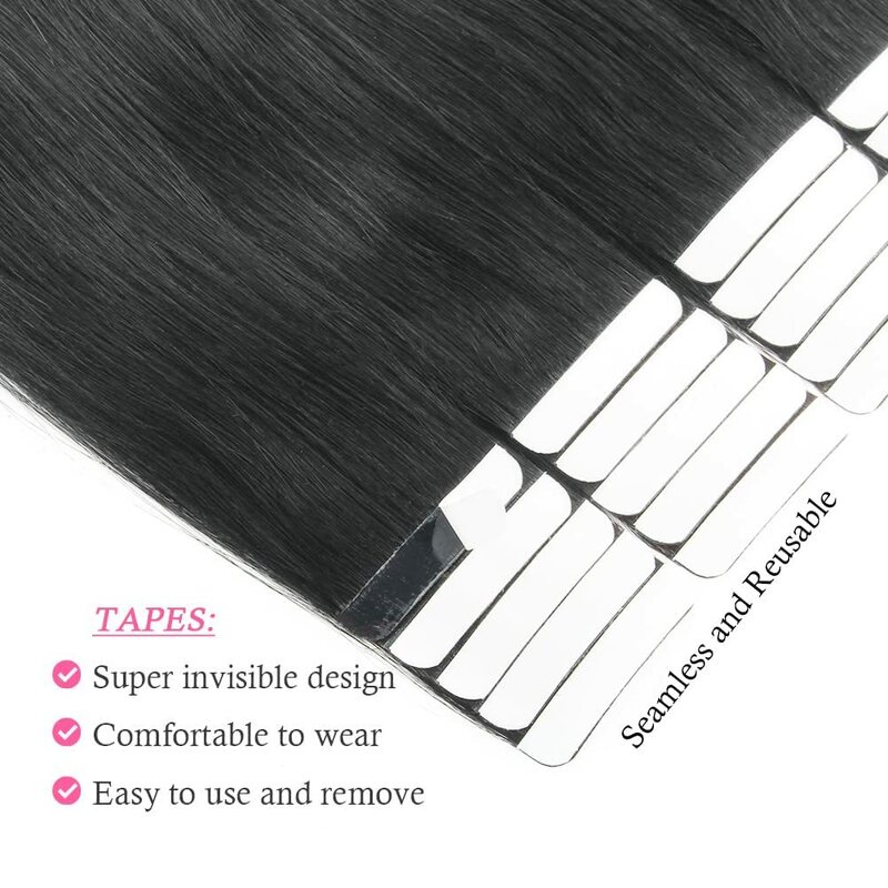 Tape In Human Hair #1 Black Color Straight Natural Extensions 22 24 26 Inches 100% Remy Skin Weft Adhesive Glue On For Women