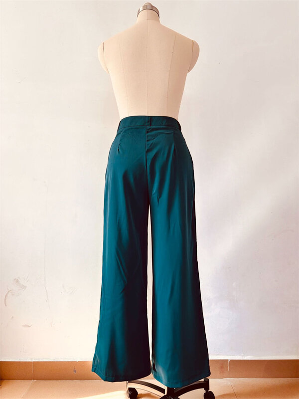 Ponadgabarytowe spodnie na co dzień dla kobiet Spodnie z szerokimi nogawkami Eleganckie eleganckie spodnie z wysokim stanem Solidne proste długie spodnie robocze z kieszeniami
