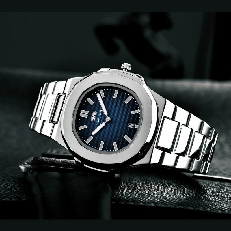 Kalendarz świecące męskie zegarki kwarcowe bransoletka ze stali nierdzewnej obudowa ze stopu zegarek biznesowy luksusowy męski zegar prezent reloj