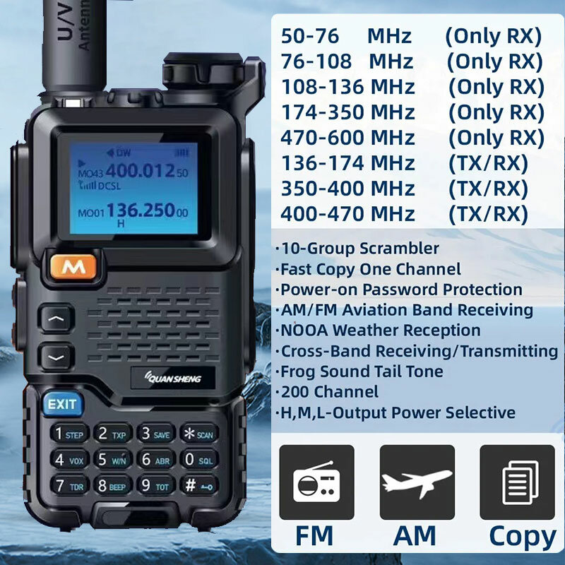 Quansheng UV 5R Plus Walkie Talkie portatile Am Fm Radio bidirezionale commutatore stazione VHF ricevitore K5 Ham Wireless Set a lungo raggio