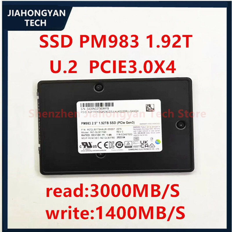 삼성 PM983 1.92T 3.84T SSD 솔리드 스테이트 드라이브 22110 크기, Nvme 프로토콜 엔터프라이즈 Pcie3.0 U.2, 신제품