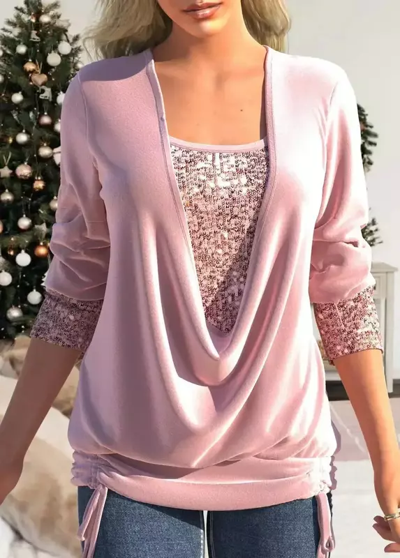 6 Colors Sequin Blouse Women Luxurious Solid Color O Neck Long Sleeve Tops Lady Elegant Spring Autumn Party Clothing 3XL