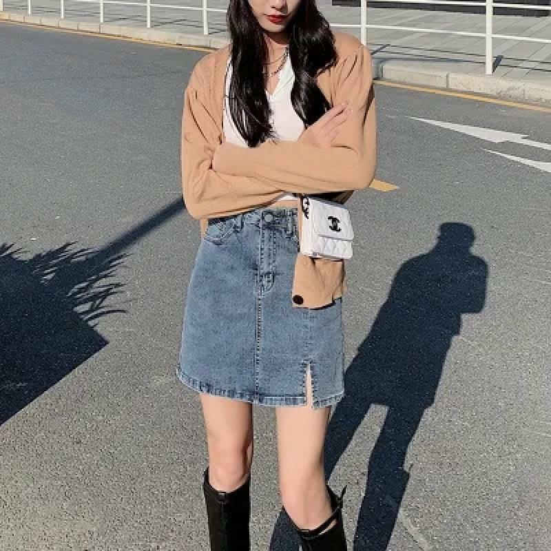 Koreanische High Wiast Denim Minirock Frauen sexy heiße Mädchen enge Tasche Hüft röcke weibliche schlanke Anti-Blend kurze Röcke weiblich