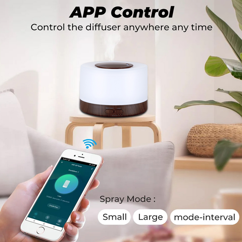 Jianshu Tuya Smart WiFi Humidifier Aromatherapy Essential Oil Diffuser 500mL 7 Color LED Night Light Work for Alexa Google Home