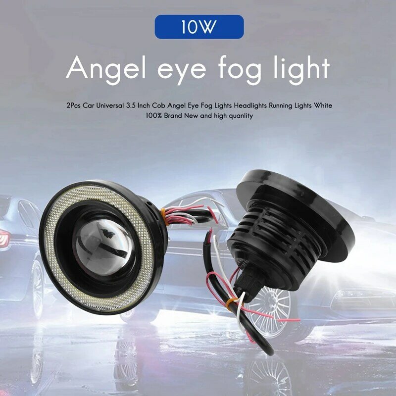 6Pcs Car Universal 3.5 Inch Cob Angel Eye Fog Lights Headlights Running Lights White