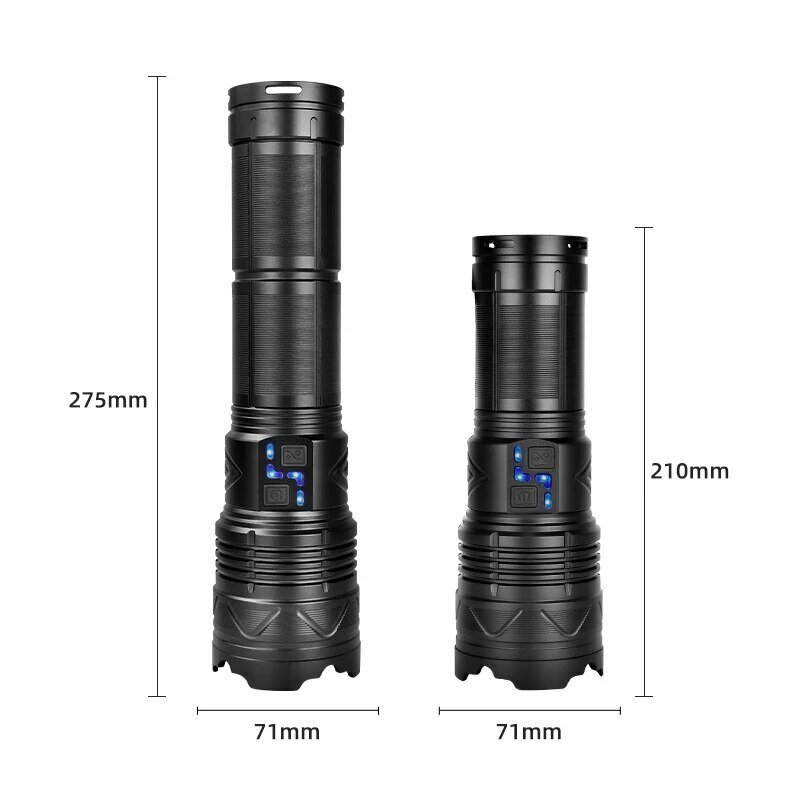 High Power Tactical Rechargeable LED Zoom Flashlight Long Range Very Powerful Lantern USB Charging Lamp Torch with Indicator