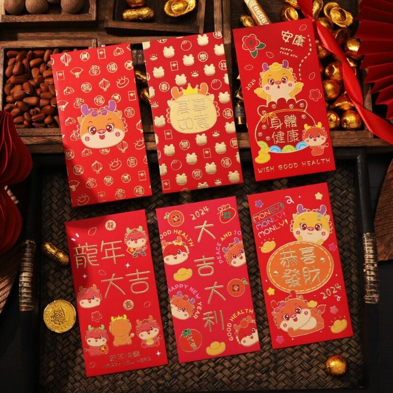 6 sztuk/zestaw Cartooon smoczy rok torebka kopertówka zagęszczony wiele stylów nowy rok czerwone opakowanie uroczy szczęśliwy czerwony kieszonkowy prezent błogosławieństwa