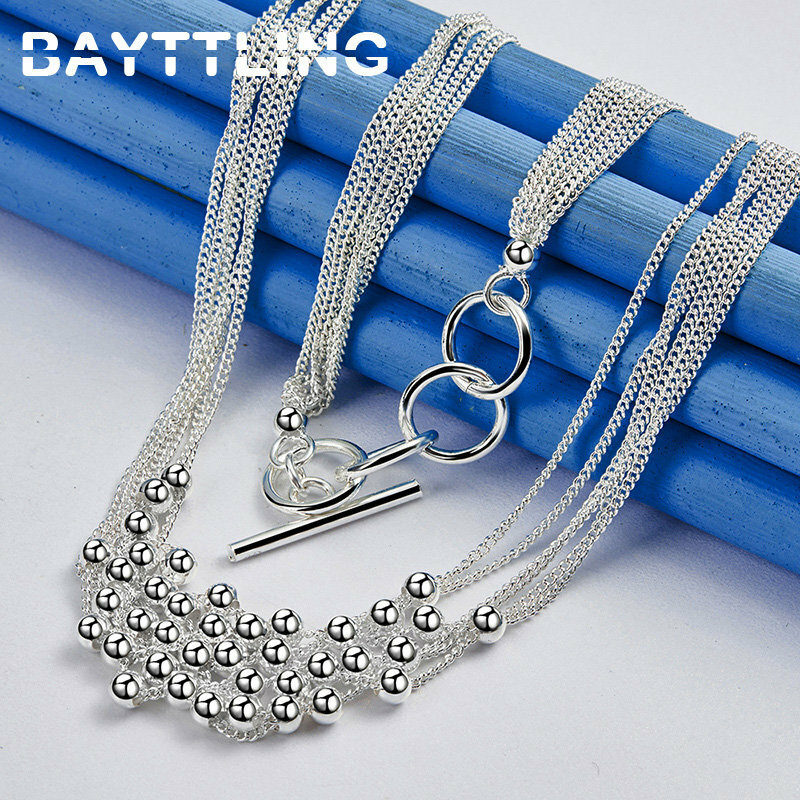 925 Sterling Silver 18 Inches Exquisite Tassel Bead Chain Necklace For Women Fashion Engagement Party Jewelry Gifts Accessories