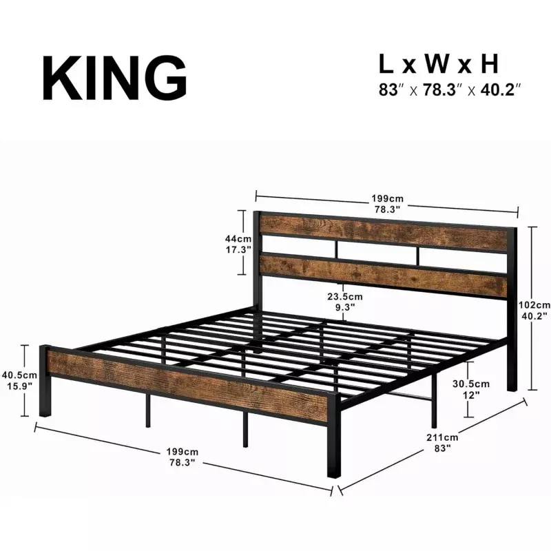 LIKIMIO King Bed Frame, Easy Assembly, Noise-Free, No Box Spring Needed, Heavy Strong Metal Support Frames, Double-Row Support B
